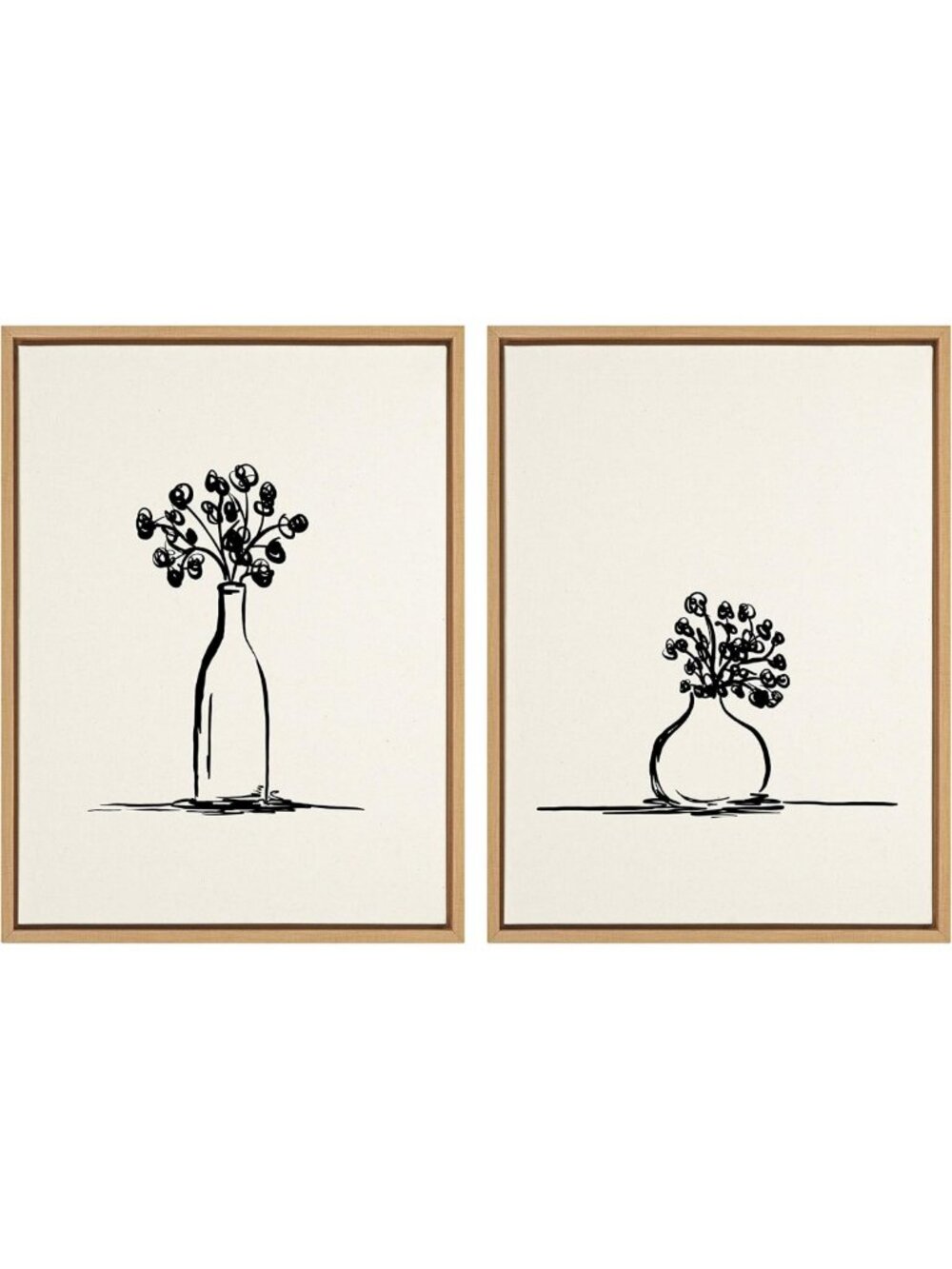 Chic Floral Still Life Art Set - Botanical Flower Vase on Framed Linen Canvas